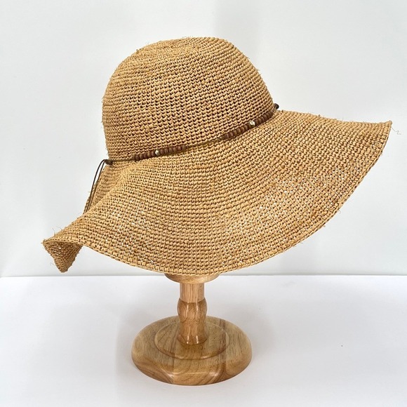 HATattack New York Straw Floppy Sun Hat Womens One Size Beaded Beach Vacation - Picture 4 of 16
